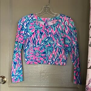 Lilly Pulitzer Sleeve Printed Crop Top - Pink & Blue - Small